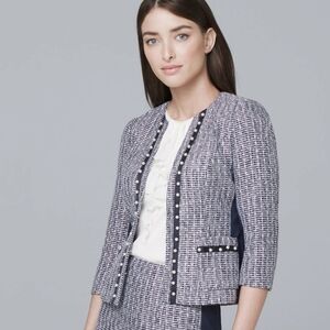 NWT White House Black Market Tweed Jacket with Pearl Embellishments